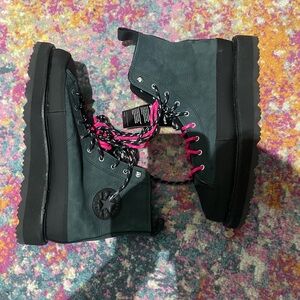 Navy/ black platform Leather converse